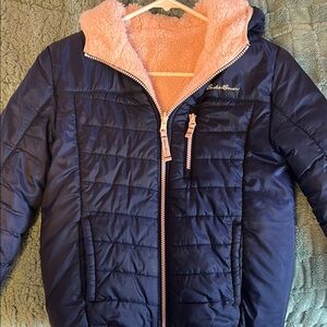 Eddie Bauer Navy and Pink Puffer Jacket